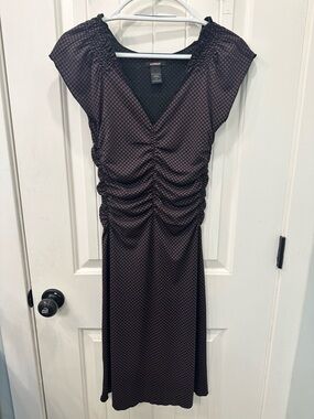 EXPRESS Ruched V-Neck Midi Dress Size 4 Geometric Print Figure Flattering